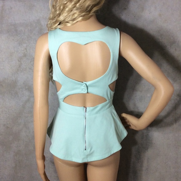 🎀 TOP SHIRT TEAL TURQUOISE HI LOW SWALLOWTAIL PETITE PASTEL RUFFLE SHORT MINI - Picture 4 of 7